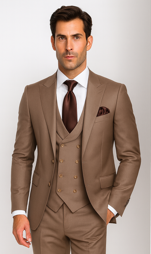 Rossi Man MAX RM1172 Mocha Slim Fit 3-Piece Suit - Men’s Formalwear by USA Men's Outlet