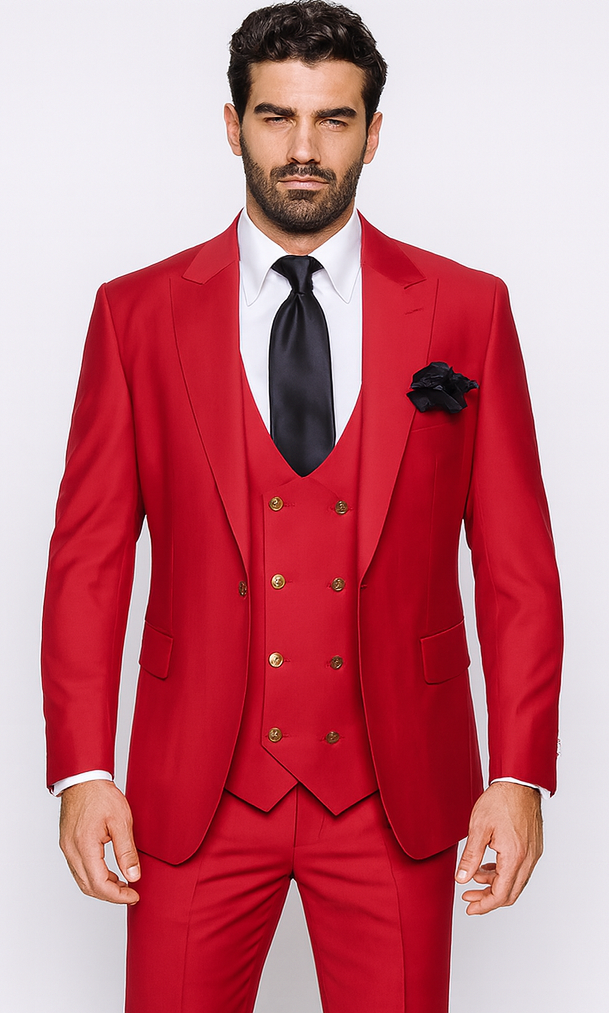 Rossi Man MAX RM1191 Red Slim Fit 3-Piece Suit - Men’s Formalwear by USA Men's Outlet