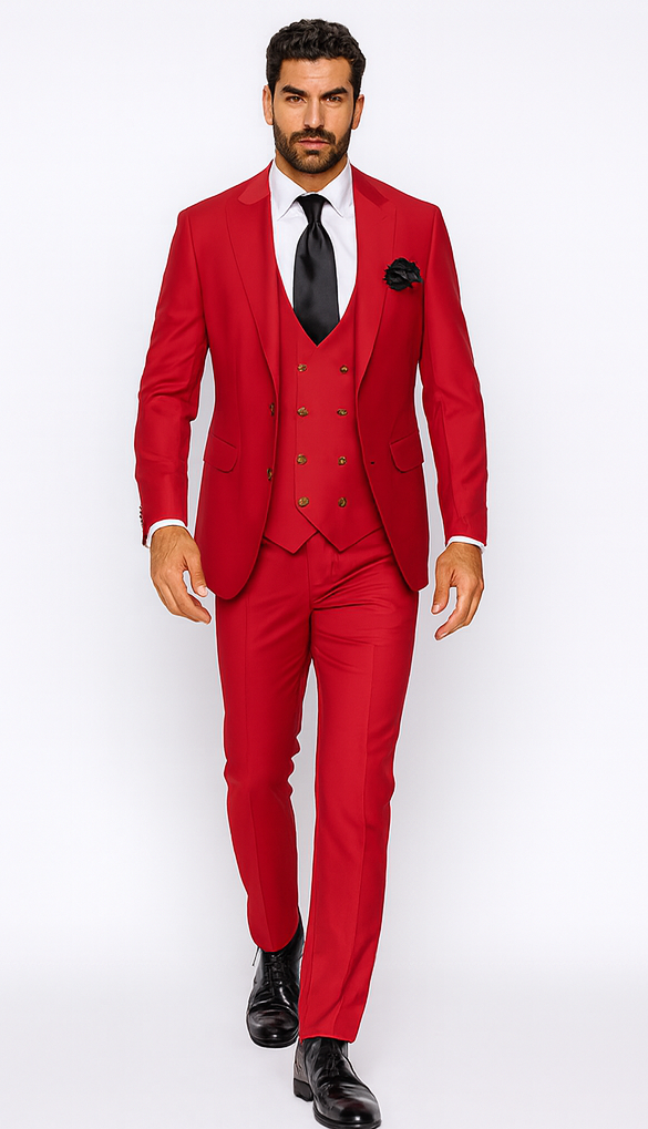 Rossi Man MAX RM1191 Red Slim Fit 3-Piece Suit - Men’s Formalwear by USA Men's Outlet