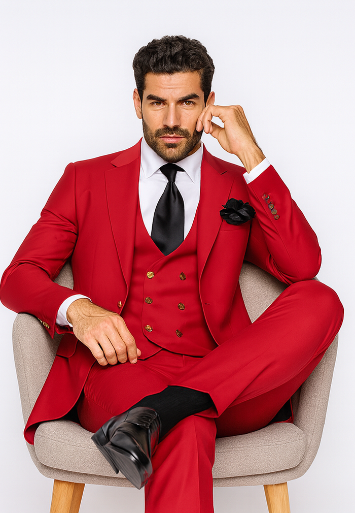 Rossi Man MAX RM1191 Red Slim Fit 3-Piece Suit - Men’s Formalwear by USA Men's Outlet