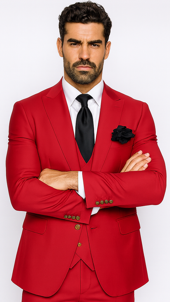 Rossi Man MAX RM1191 Red Slim Fit 3-Piece Suit - Men’s Formalwear by USA Men's Outlet