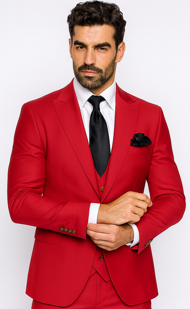 Rossi Man MAX RM1191 Red Slim Fit 3-Piece Suit - Men’s Formalwear by USA Men's Outlet