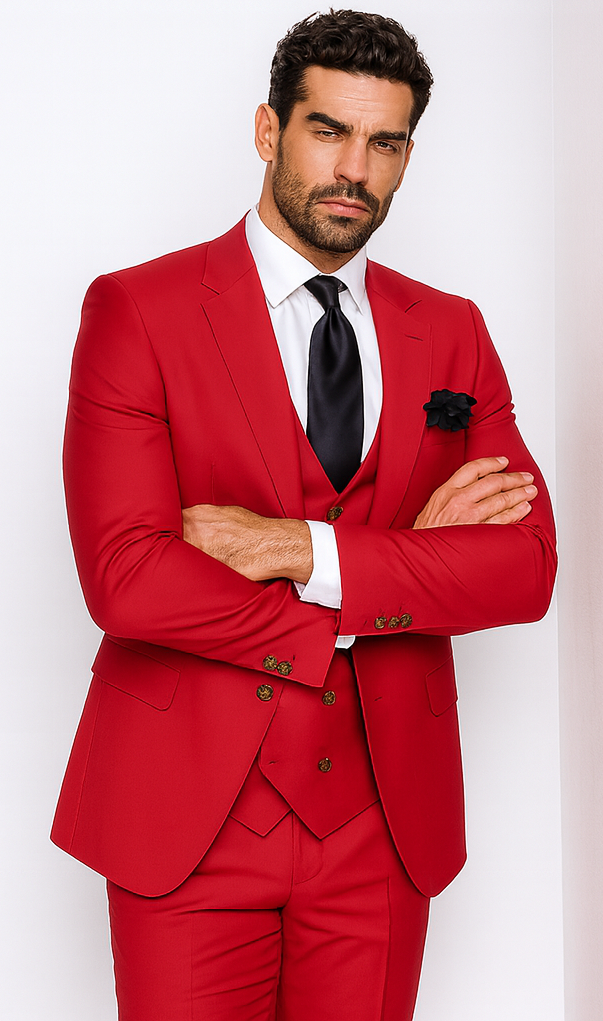 Rossi Man MAX RM1191 Red Slim Fit 3-Piece Suit - Men’s Formalwear by USA Men's Outlet
