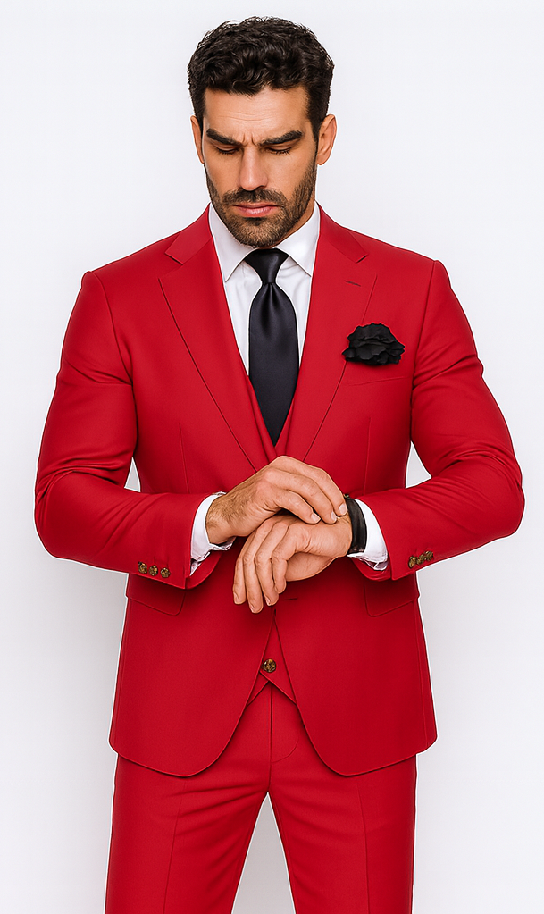 Rossi Man MAX RM1191 Red Slim Fit 3-Piece Suit - Men’s Formalwear by USA Men's Outlet