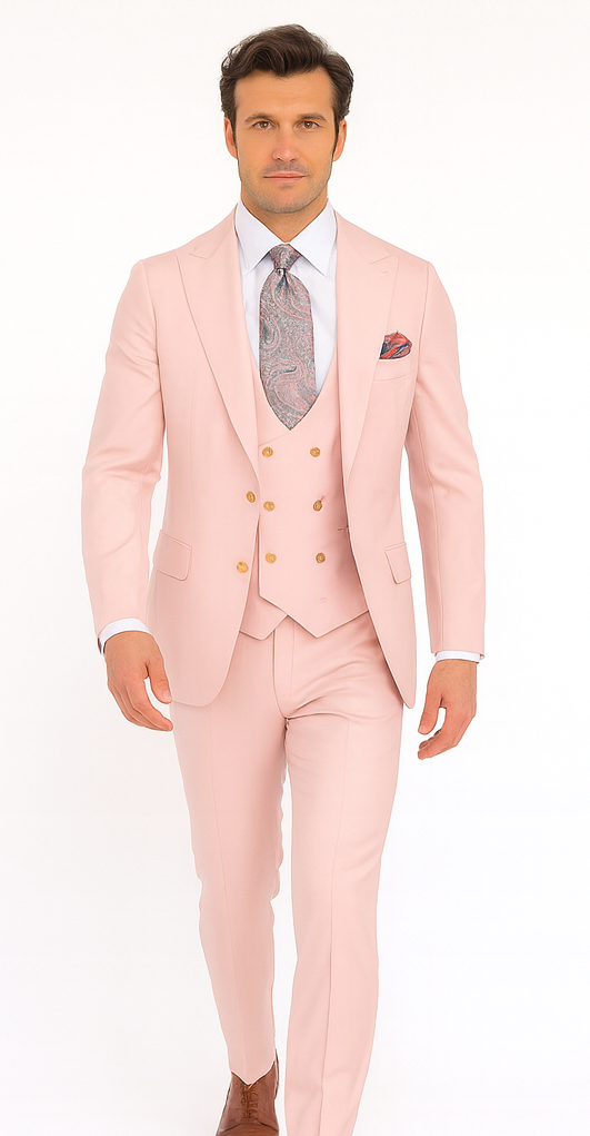 Rossi Man MAX RM1203 Slim Fit 3-Piece Suit - Solid Pink Formalwear for Men by USA Men's Outlet