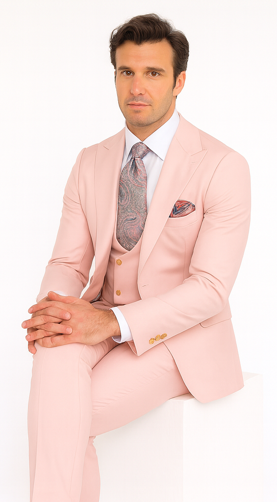 Rossi Man MAX RM1203 Slim Fit 3-Piece Suit - Solid Pink Formalwear for Men by USA Men's Outlet