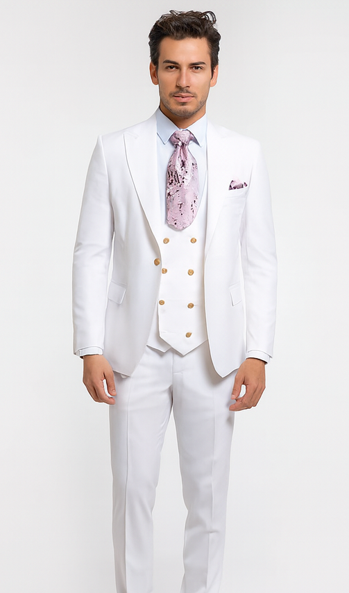 Rossi Man MAX RM1374 White Slim Fit 3-Piece Suit - Men’s Formalwear by USA Men's Outlet