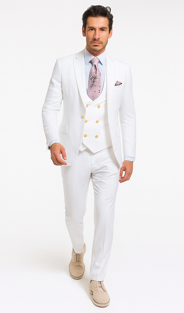 Rossi Man MAX RM1374 White Slim Fit 3-Piece Suit - Men’s Formalwear by USA Men's Outlet