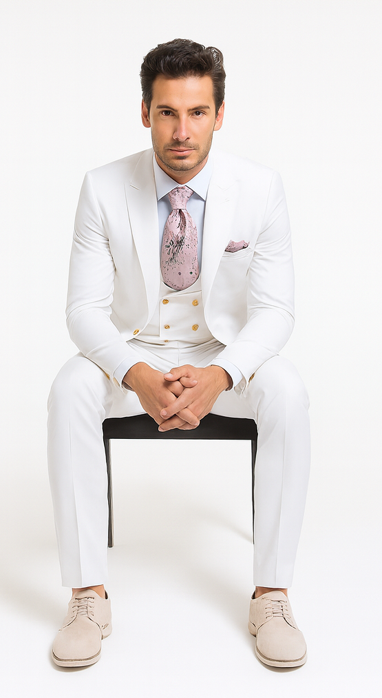 Rossi Man MAX RM1374 White Slim Fit 3-Piece Suit - Men’s Formalwear by USA Men's Outlet