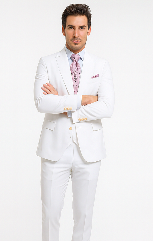 Rossi Man MAX RM1374 White Slim Fit 3-Piece Suit - Men’s Formalwear by USA Men's Outlet