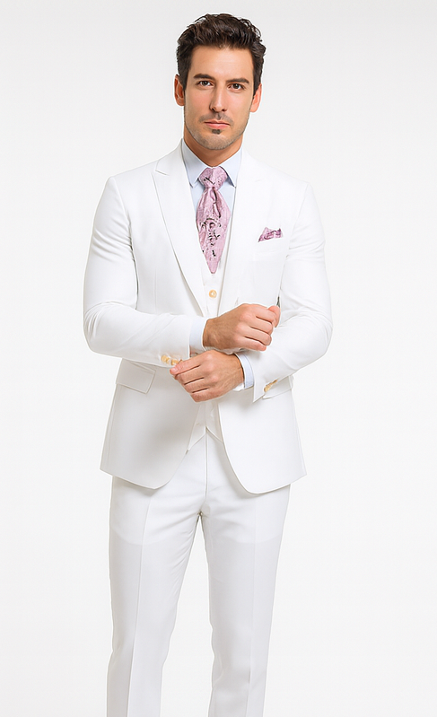 Rossi Man MAX RM1374 White Slim Fit 3-Piece Suit - Men’s Formalwear by USA Men's Outlet