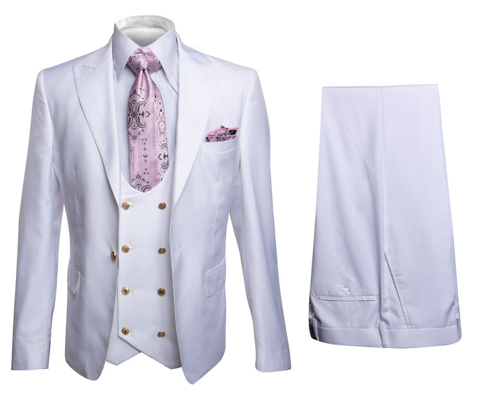 Rossi Man MAX RM1374 White Slim Fit 3-Piece Suit - Men’s Formalwear by USA Men's Outlet