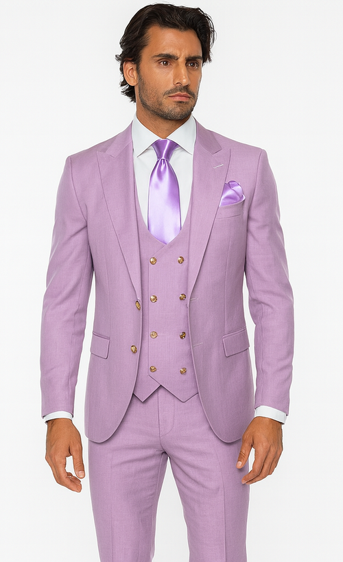 Rossi Man MAX RM1378 Slim Fit 3-Piece Lavender Suit - Formalwear for Men USA Men's Outlet
