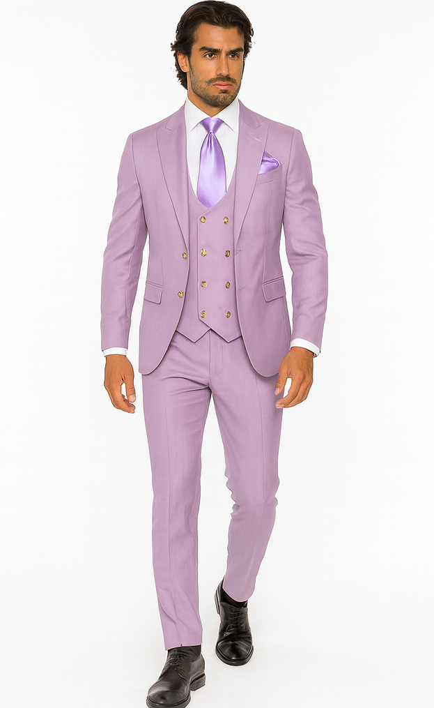 Rossi Man MAX RM1378 Slim Fit 3-Piece Lavender Suit - Formalwear for Men USA Men's Outlet