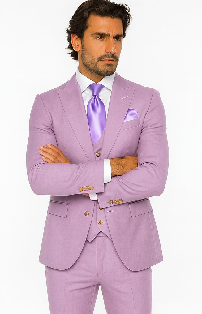 Rossi Man MAX RM1378 Slim Fit 3-Piece Lavender Suit - Formalwear for Men USA Men's Outlet