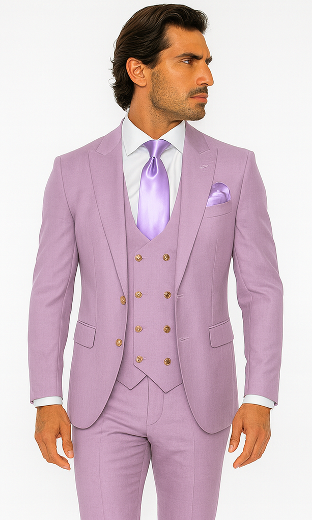 Rossi Man MAX RM1378 Slim Fit 3-Piece Lavender Suit - Formalwear for Men USA Men's Outlet