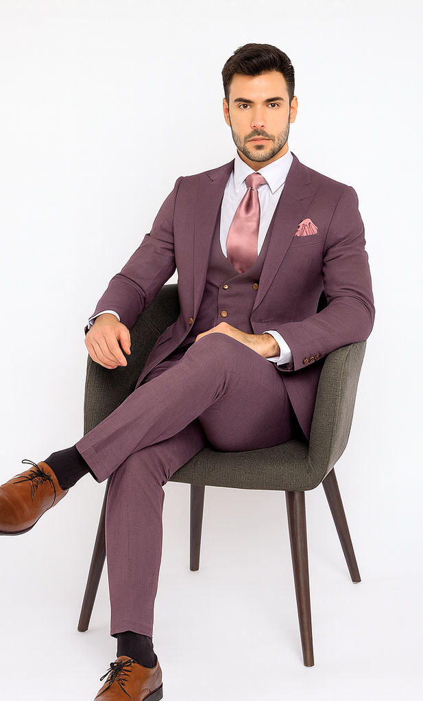 Rossi Man MAX RM1381 Slim Fit 3-Piece Suit - Solid Raspberry Suit for Men by USA Men's Outlet