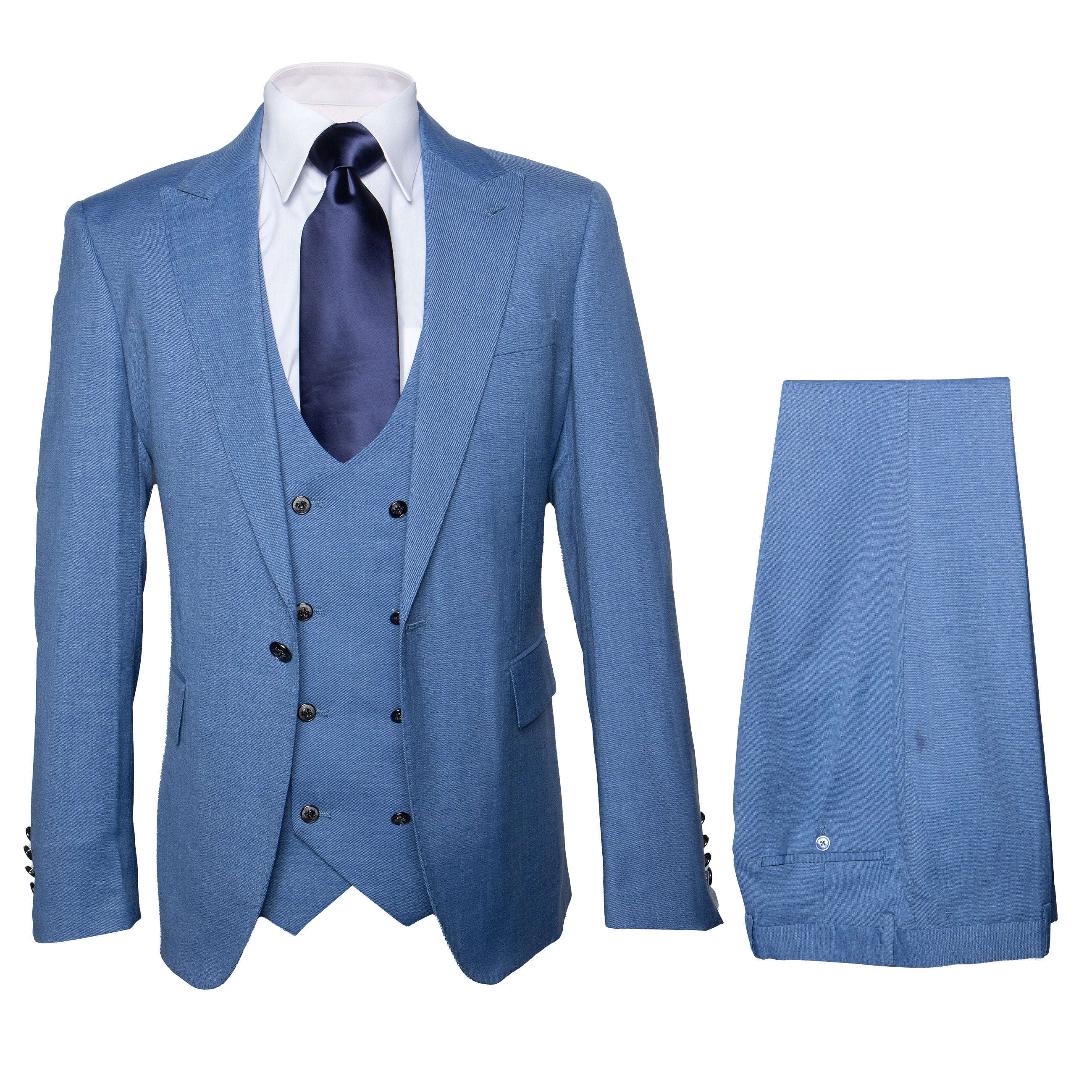 Rossi Man MAX RM1387 Slim Fit 3-Piece Suit - Solid Blue Formalwear for Men USA Men's Outlet