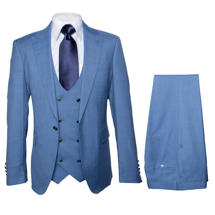Rossi Man MAX RM1387 Slim Fit 3-Piece Suit - Solid Blue Formalwear for Men USA Men's Outlet