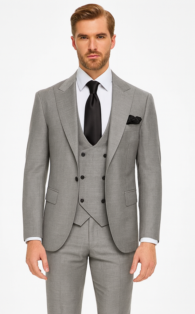Rossi Man MAX RM1389 Grey Slim Fit 3-Piece Suit - Men’s Formalwear by USA Men's Outlet