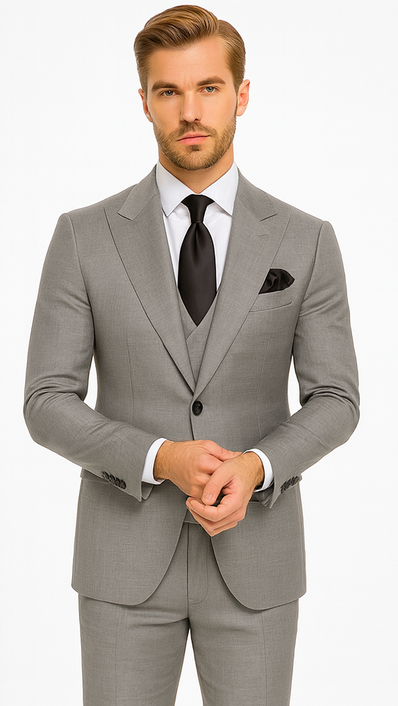 Rossi Man MAX RM1389 Grey Slim Fit 3-Piece Suit - Men’s Formalwear by USA Men's Outlet