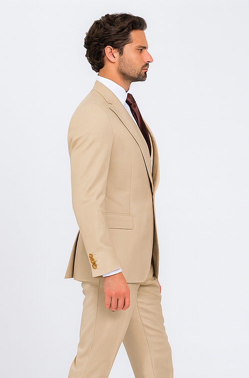 Rossi Man MAX RM1391 Beige Slim Fit 3-Piece Suit - Men’s Modern Formalwear by USA Men's Outlet