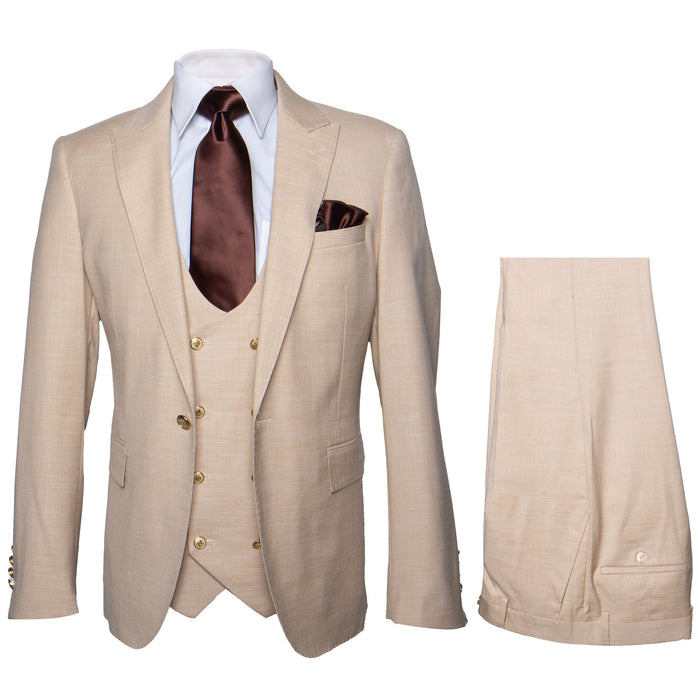 Rossi Man MAX RM1391 Beige Slim Fit 3-Piece Suit - Men’s Modern Formalwear by USA Men's Outlet