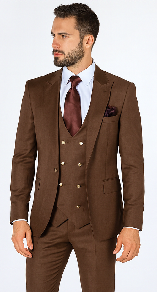 Rossi Man MAX RM1392 Brown Slim Fit 3-Piece Suit - Men’s Formalwear by USA Men's Outlet