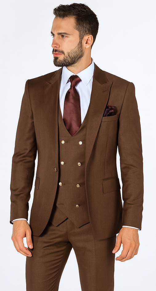 Rossi Man MAX RM1392 Brown Slim Fit 3-Piece Suit - Men’s Formalwear by USA Men's Outlet