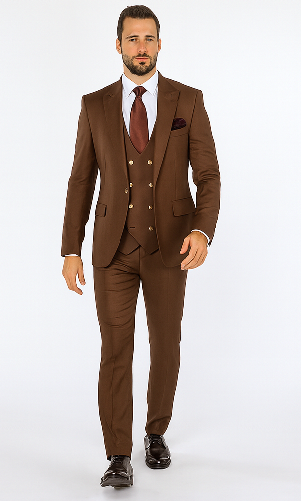 Rossi Man MAX RM1392 Brown Slim Fit 3-Piece Suit - Men’s Formalwear by USA Men's Outlet