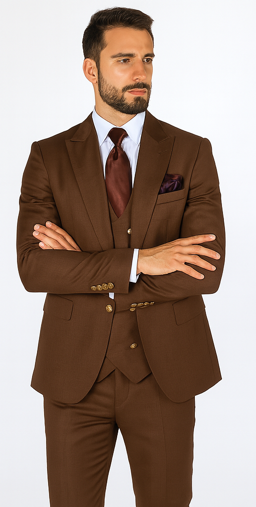 Rossi Man MAX RM1392 Brown Slim Fit 3-Piece Suit - Men’s Formalwear by USA Men's Outlet