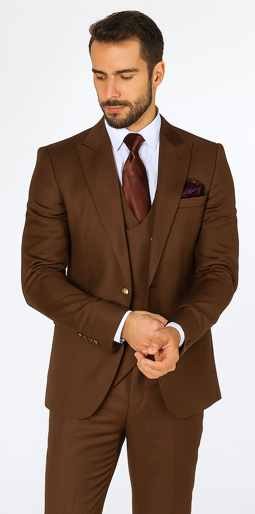 Rossi Man MAX RM1392 Brown Slim Fit 3-Piece Suit - Men’s Formalwear by USA Men's Outlet