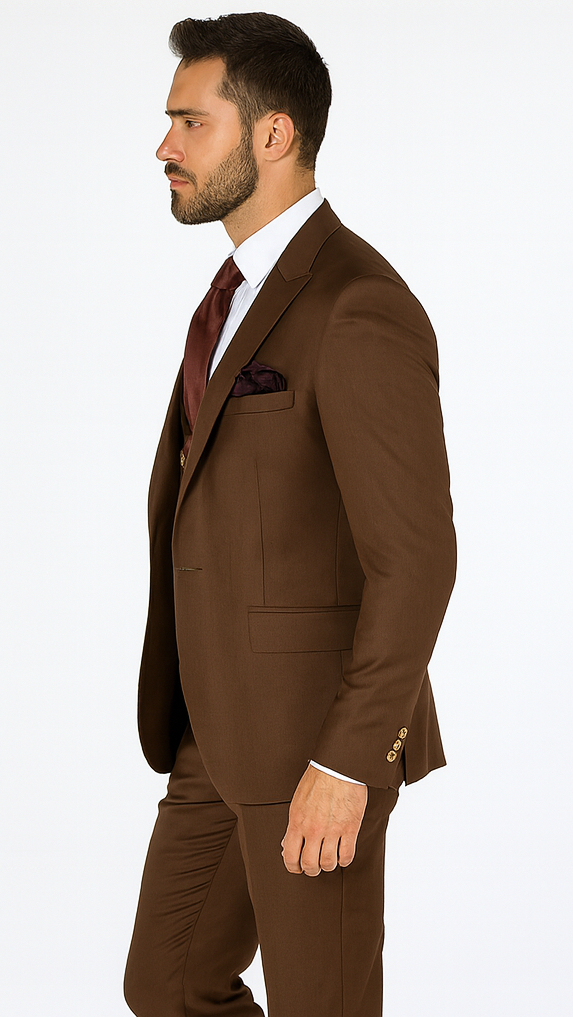Rossi Man MAX RM1392 Brown Slim Fit 3-Piece Suit - Men’s Formalwear by USA Men's Outlet