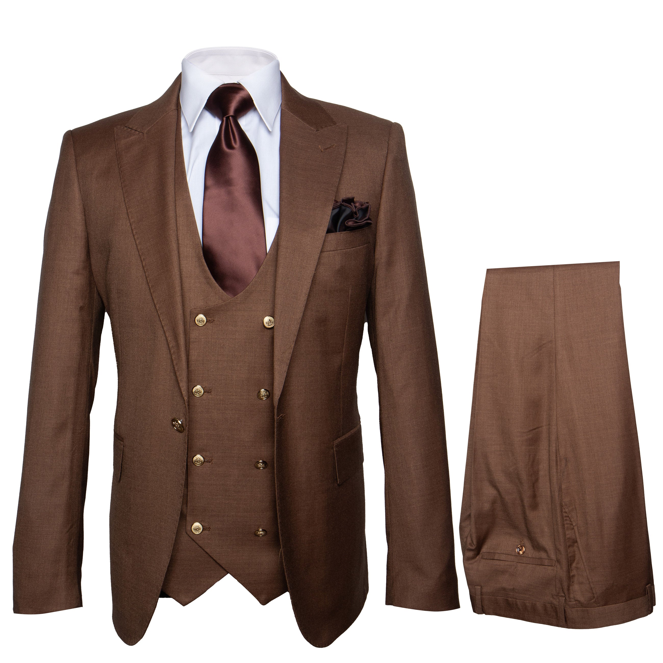 Rossi Man MAX RM1392 Brown Slim Fit 3-Piece Suit - Men’s Formalwear by USA Men's Outlet