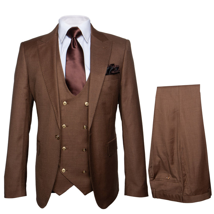 Rossi Man MAX RM1392 Brown Slim Fit 3-Piece Suit - Men’s Formalwear by USA Men's Outlet