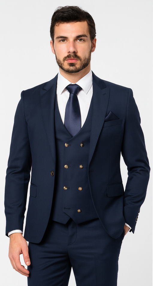 Rossi Man MAX RM1393 Navy Slim Fit 3-Piece Suit - Modern Men’s Formalwear | USA Men's Outlet
