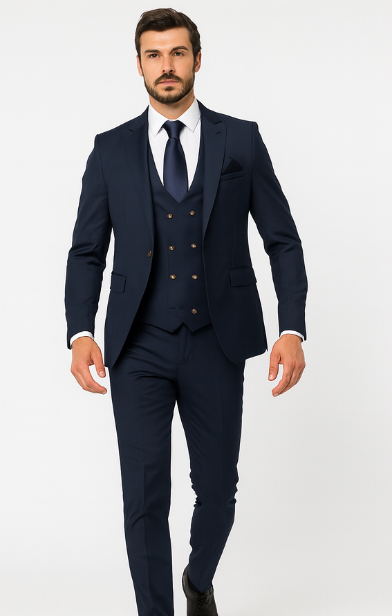 Rossi Man MAX RM1393 Navy Slim Fit 3-Piece Suit - Modern Men’s Formalwear | USA Men's Outlet