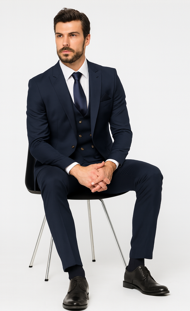 Rossi Man MAX RM1393 Navy Slim Fit 3-Piece Suit - Modern Men’s Formalwear | USA Men's Outlet