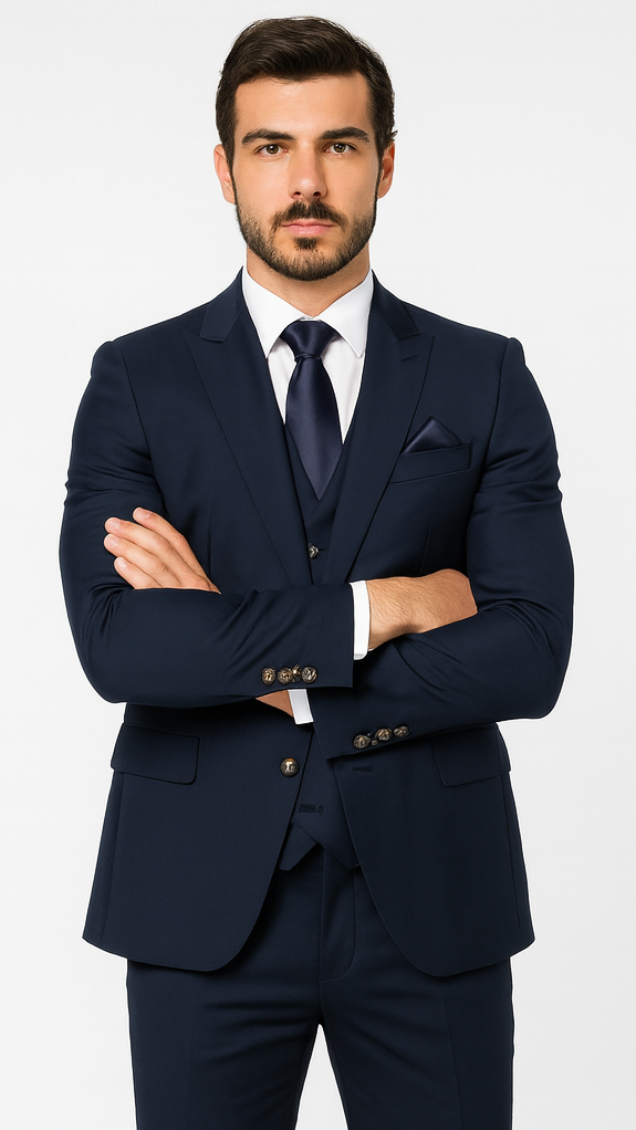 Rossi Man MAX RM1393 Navy Slim Fit 3-Piece Suit - Modern Men’s Formalwear | USA Men's Outlet