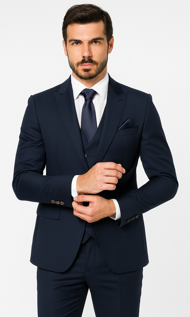 Rossi Man MAX RM1393 Navy Slim Fit 3-Piece Suit - Modern Men’s Formalwear | USA Men's Outlet