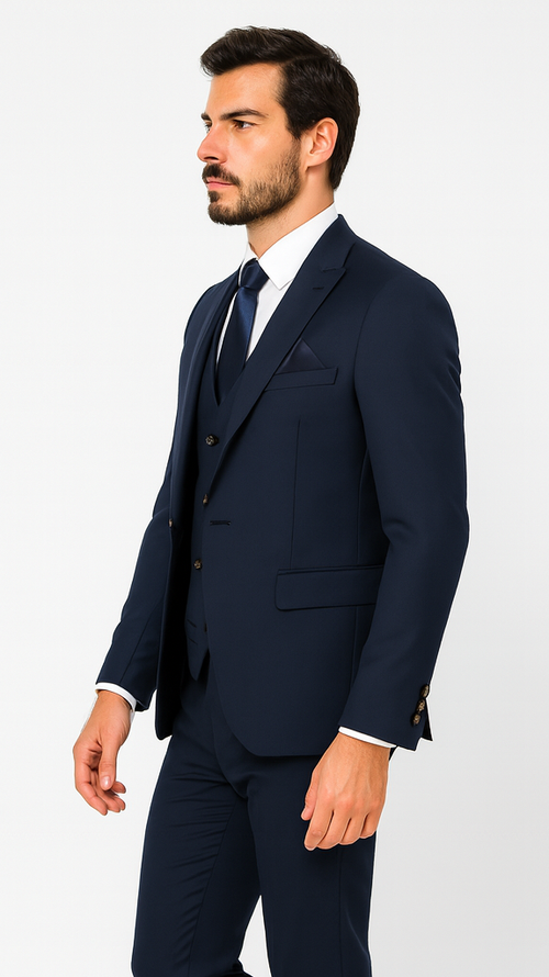 Rossi Man MAX RM1393 Navy Slim Fit 3-Piece Suit - Modern Men’s Formalwear | USA Men's Outlet