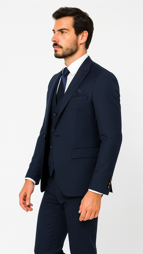 Rossi Man MAX RM1393 Navy Slim Fit 3-Piece Suit - Modern Men’s Formalwear | USA Men's Outlet