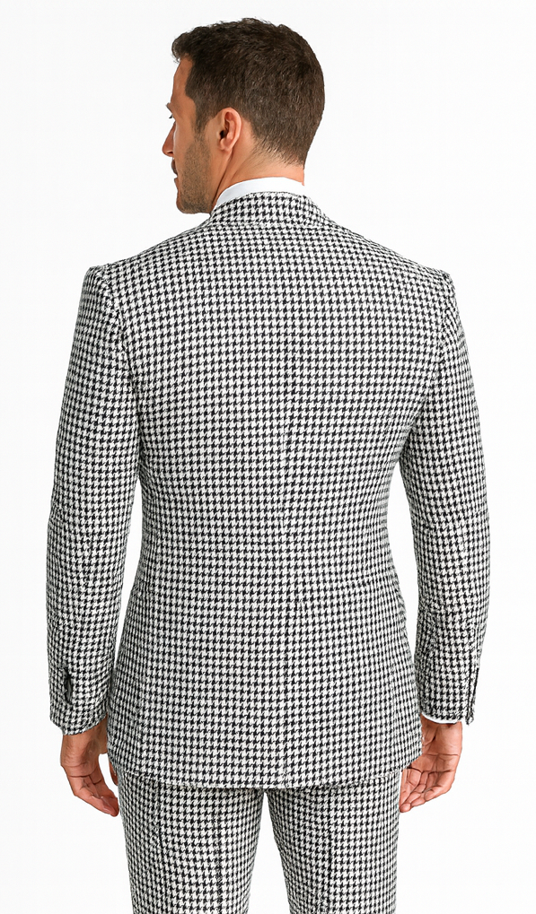 Rossi Man MAX RM1710 Slim Fit 3-Piece Black and White Houndstooth Suit USA Men's Outlet