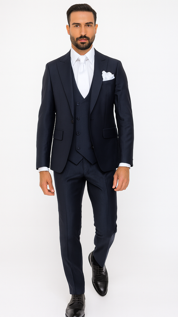 Rossi Man MAX RM1711 Navy Slim Fit 3-Piece Suit - Men’s Formalwear at USA Men's Outlet