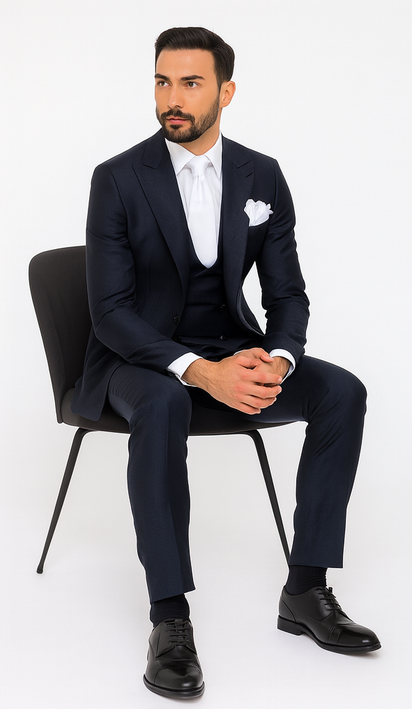 Rossi Man MAX RM1711 Navy Slim Fit 3-Piece Suit - Men’s Formalwear at USA Men's Outlet