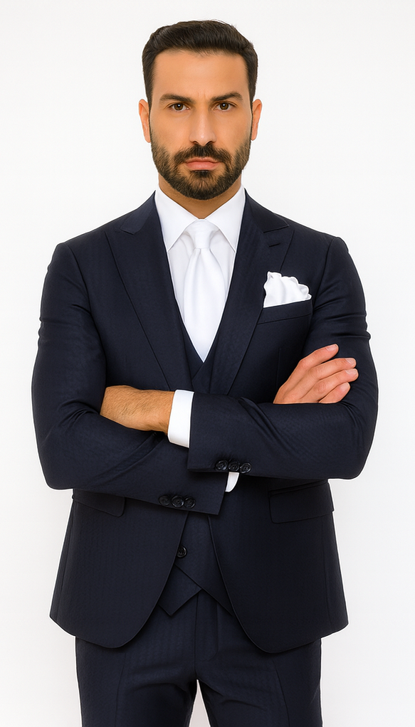 Rossi Man MAX RM1711 Navy Slim Fit 3-Piece Suit - Men’s Formalwear at USA Men's Outlet