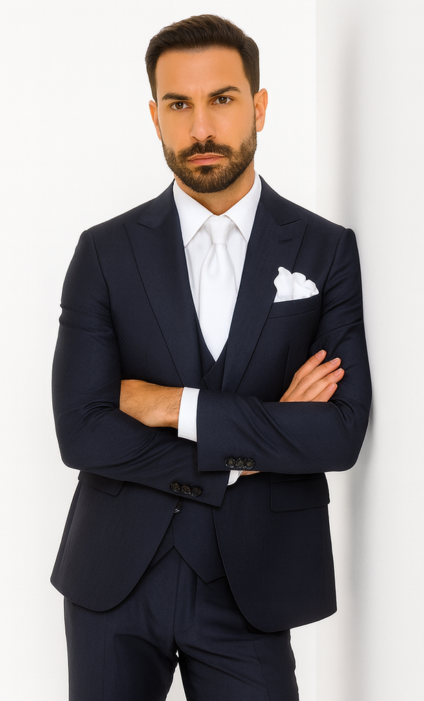 Rossi Man MAX RM1711 Navy Slim Fit 3-Piece Suit - Men’s Formalwear at USA Men's Outlet