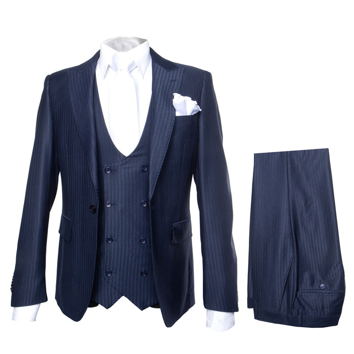 Rossi Man MAX RM1711 Navy Slim Fit 3-Piece Suit - Men’s Formalwear at USA Men's Outlet