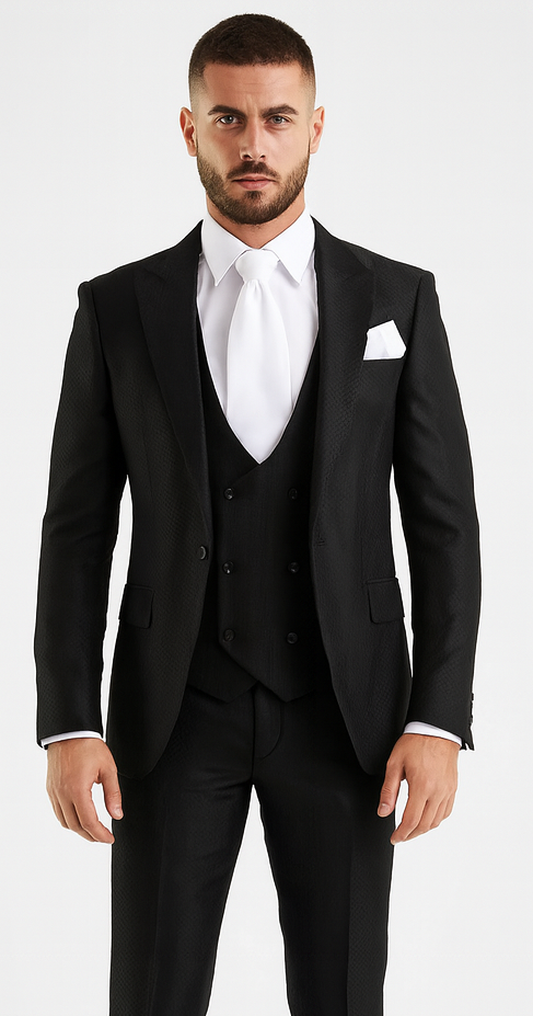 Rossi Man MAX RM1712 Black Slim Fit 3-Piece Suit - Stylish Men’s Formalwear by USA Men's Outlet