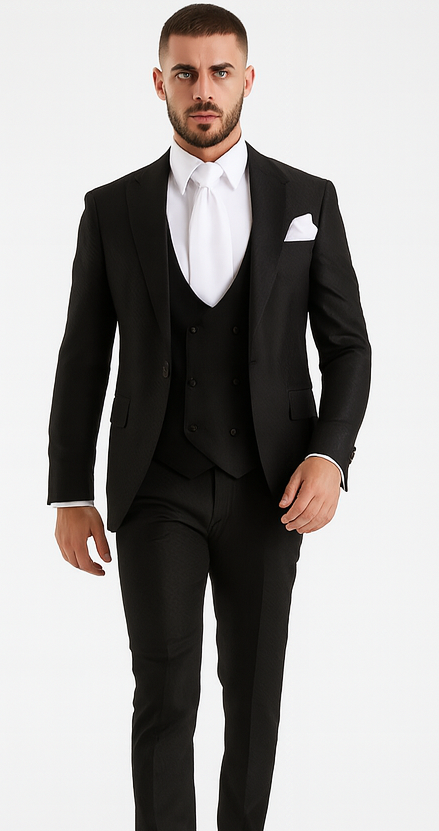 Rossi Man MAX RM1712 Black Slim Fit 3-Piece Suit - Stylish Men’s Formalwear by USA Men's Outlet
